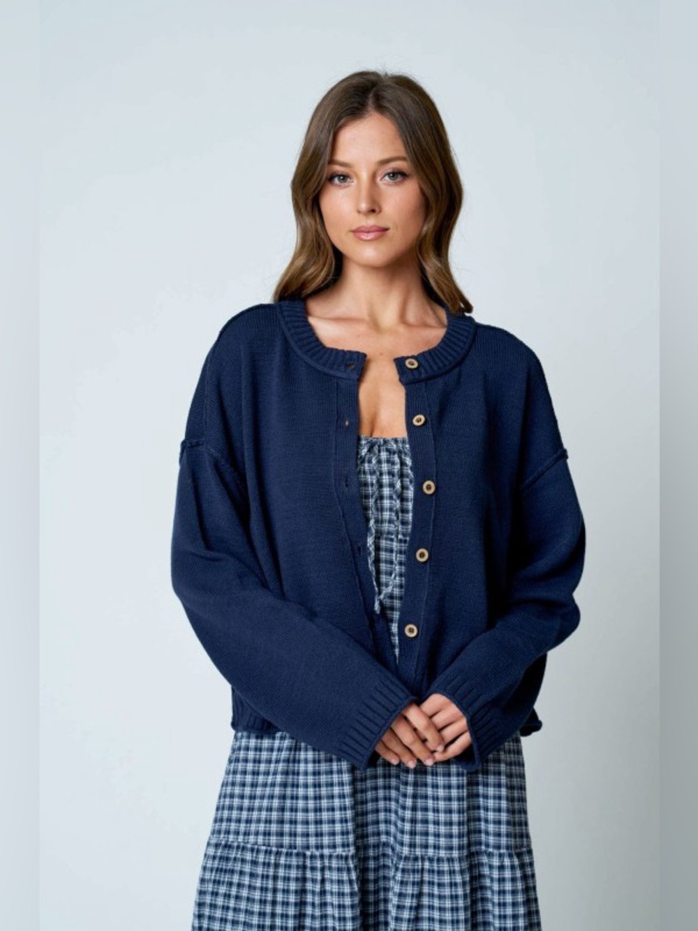 Navy Raw Edge Cardigan